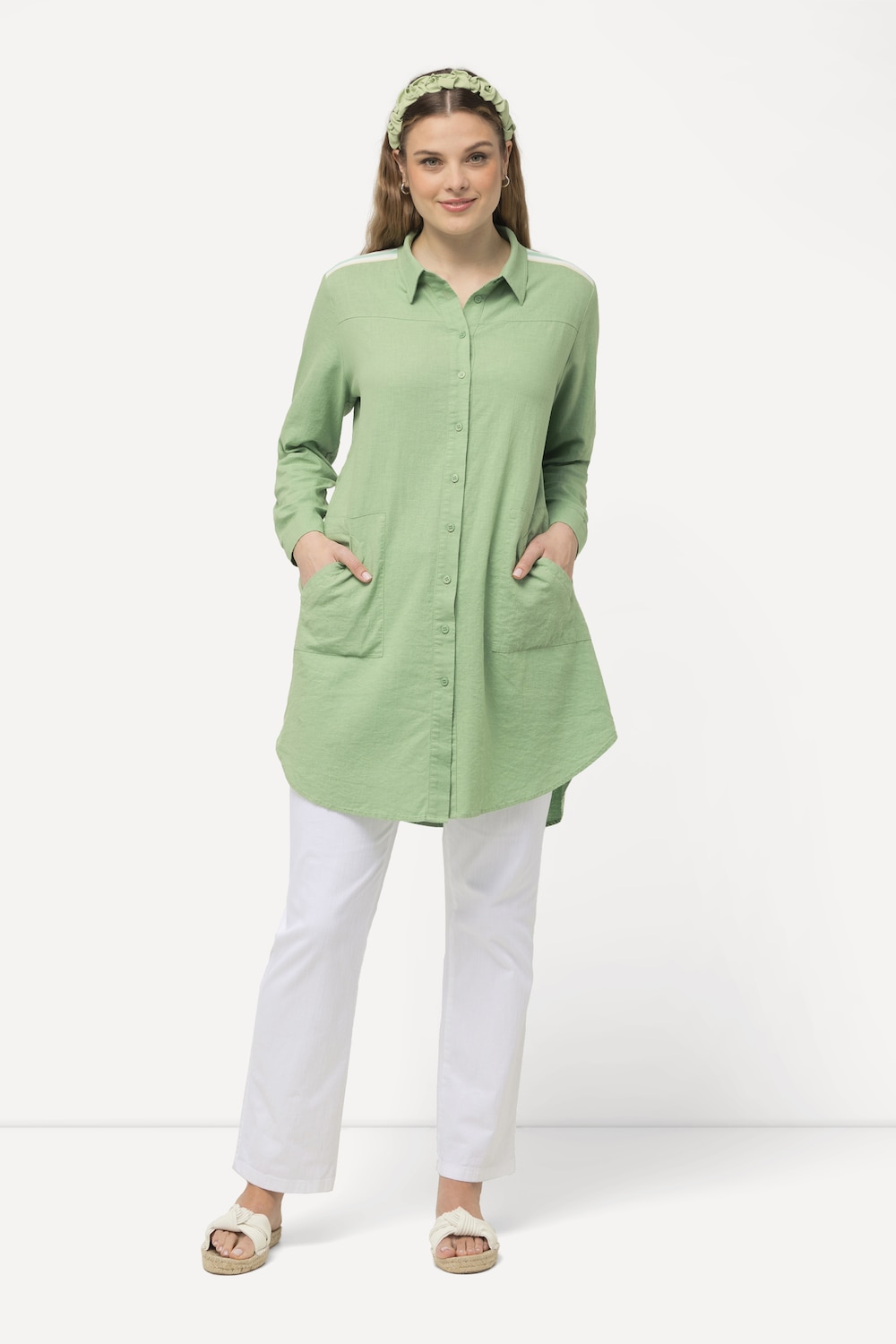 Große Größen Longbluse, Damen, türkis, Größe: 42/44, Leinen/Viskose, Ulla Popken