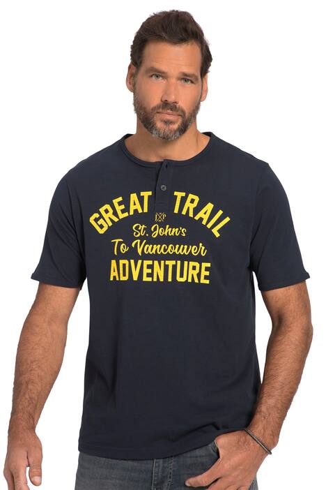 Henley, krátké rukávy, potisk na hrudi, kulatý výstřih