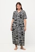 Jungle Cat Print Short Sleeve V-Neck Button Front Nightgown