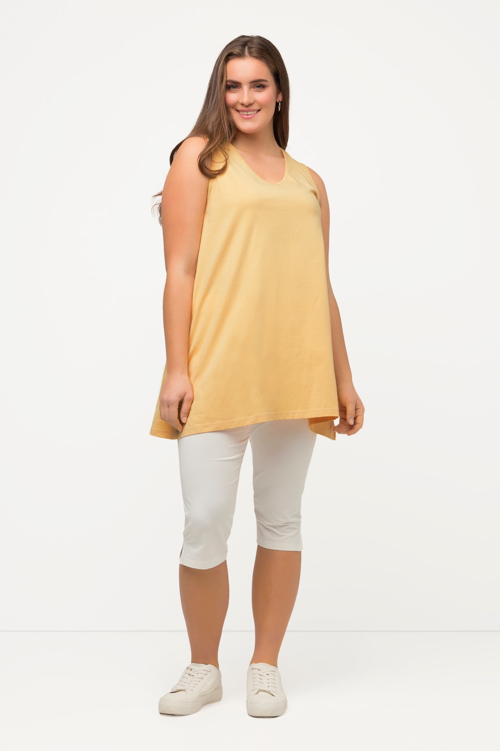 Grote Maten longline top, Dames, beige, Maat: 42/44, Katoen, Ulla Popken