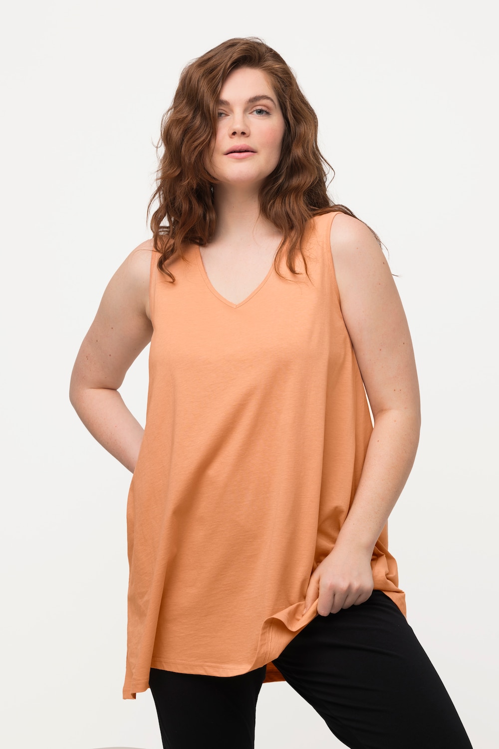 Grote Maten longline top, Dames, oranje, Maat: 42/44, Katoen, Ulla Popken