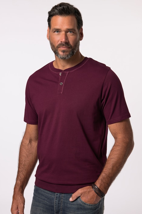 Henley, stomach fit, short sleeve, round neck, up to 8 XL