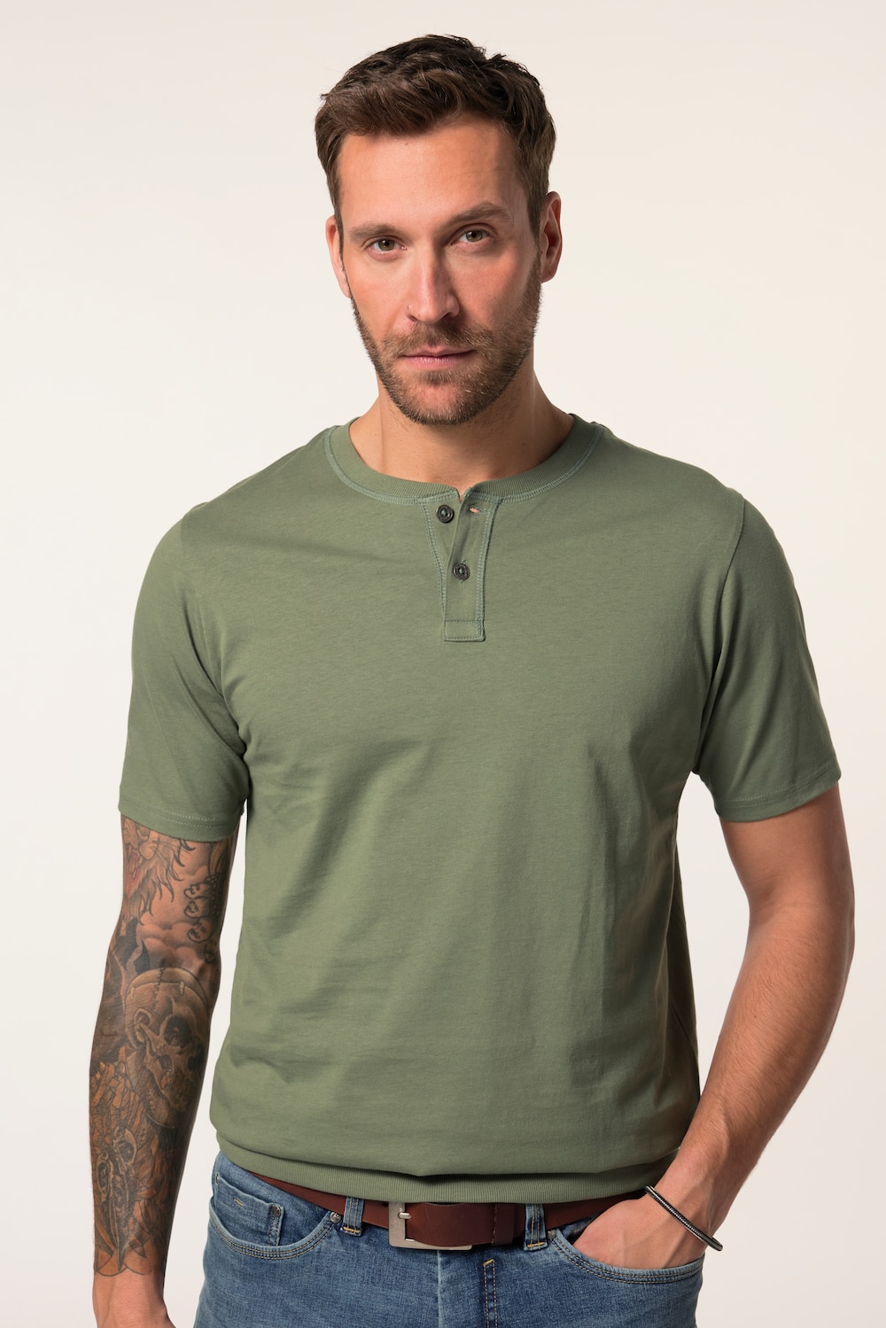 Henley, Bauchfit, Halbarm, Rundhals, bis 8 XL