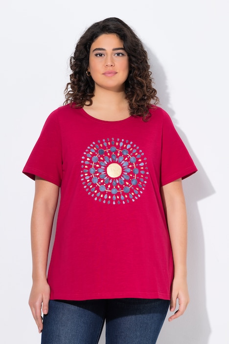 T-shirt dal taglio svasato con design mandala, scollo a girocollo e mezze maniche