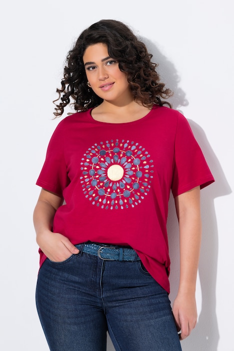 T-shirt en A à col rond et manches courtes. Mandala.