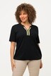 Short Sleeve Split Neckline Striped Trim Tee