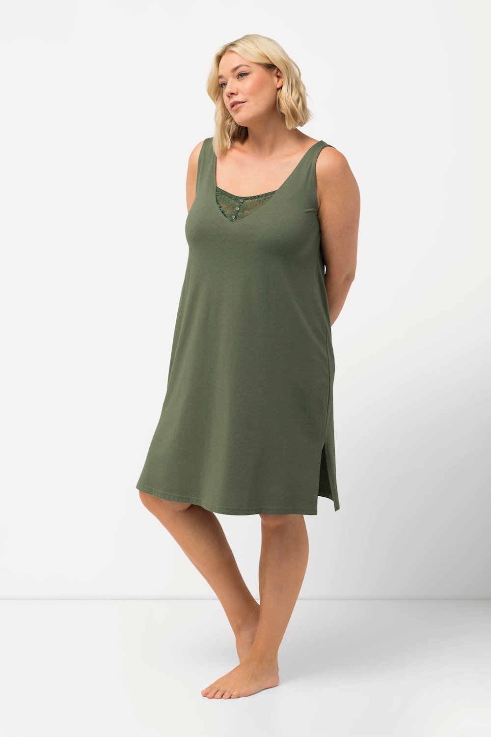 grandes tailles chemise de nuit à dentelle, femmes, vert, taille: 48/50, coton/fibres synthétiques, ulla popken