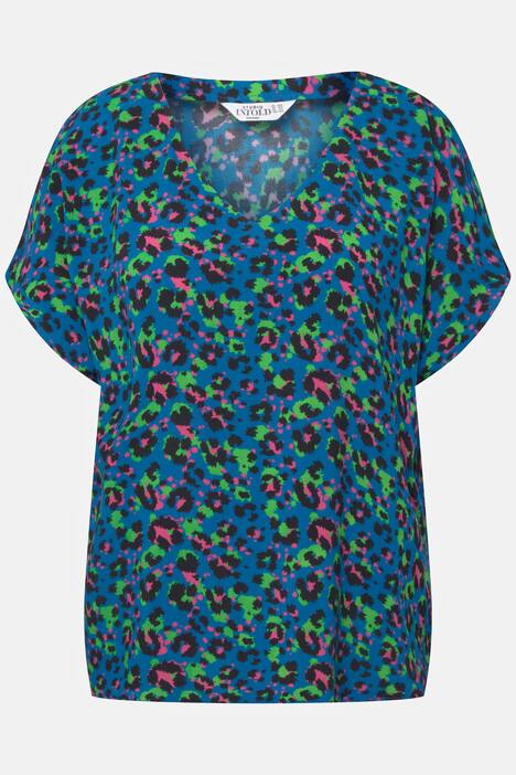 Colorful Leopard Print V-Neck Oversized Fit Blouse