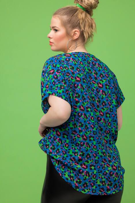 Colorful Leopard Print V-Neck Oversized Fit Blouse