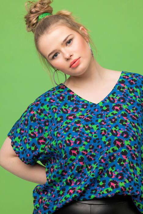 Colorful Leopard Print V-Neck Oversized Fit Blouse