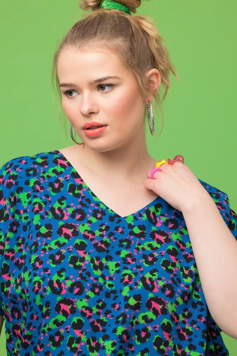 Colorful Leopard Print V-Neck Oversized Fit Blouse