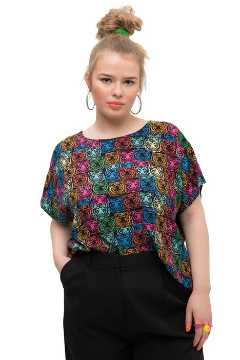 Halenkové tričko, oversize, potisk leopardích hlav, kulatý výstřih