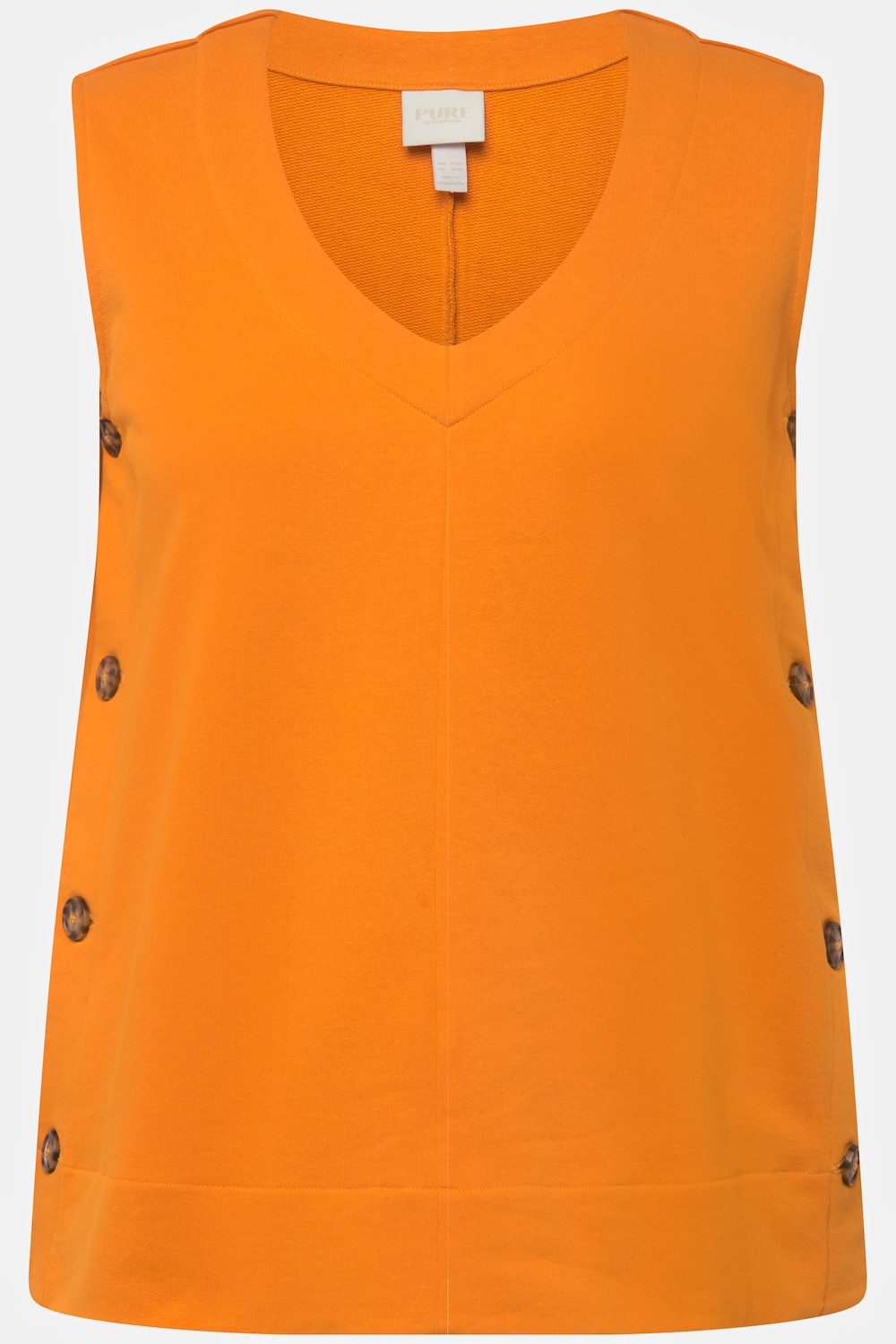 Stora storlekar Slipover i sweatshirtmaterial i ärmlös modell med knappar i sidan och V-ringning, Dam, orange, storlek: 46/48, Bomull, Ulla Popken