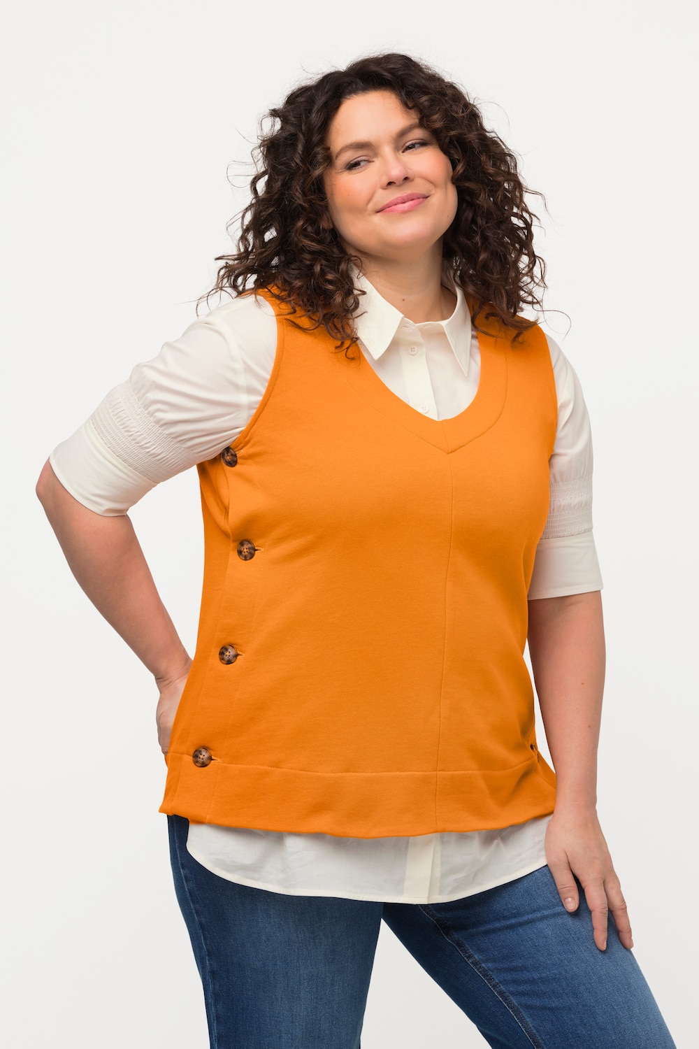 Thumbnail - Große Größen Sweat-Pullunder, Damen, orange, Größe: 50/52, Baumwolle, Ulla Popken