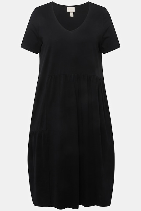 EcoCotton Short Sleeve V-Neck Asymmetric Flounce Dress | Midi Dresses ...