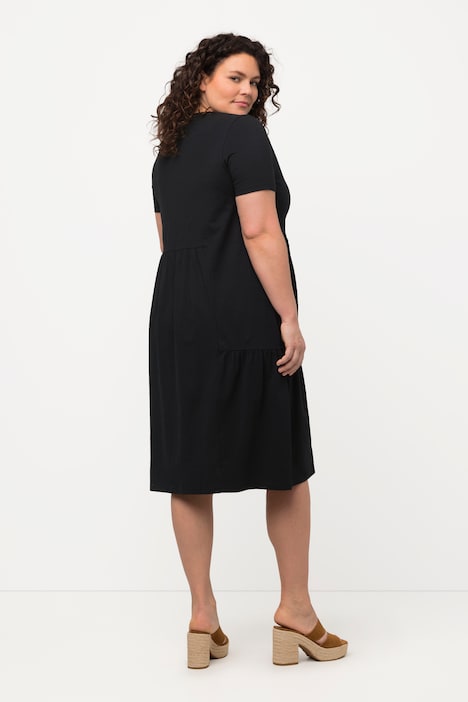 EcoCotton Short Sleeve V-Neck Asymmetric Flounce Dress | Midi Dresses ...