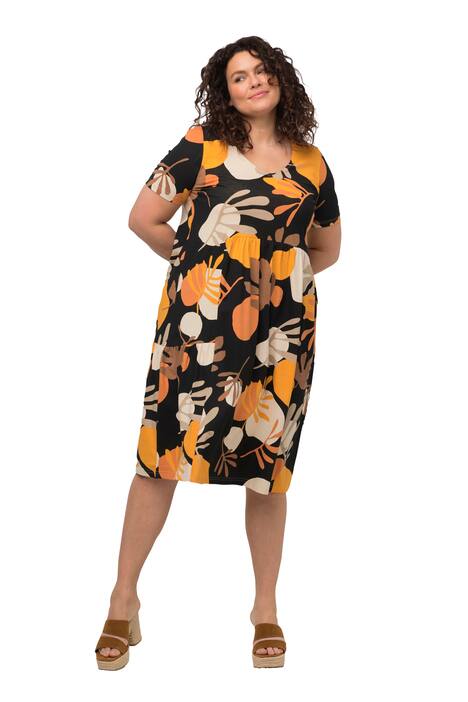 Žerzejové šaty, A střih, výstřih do V, krátké rukávy, biobavlna