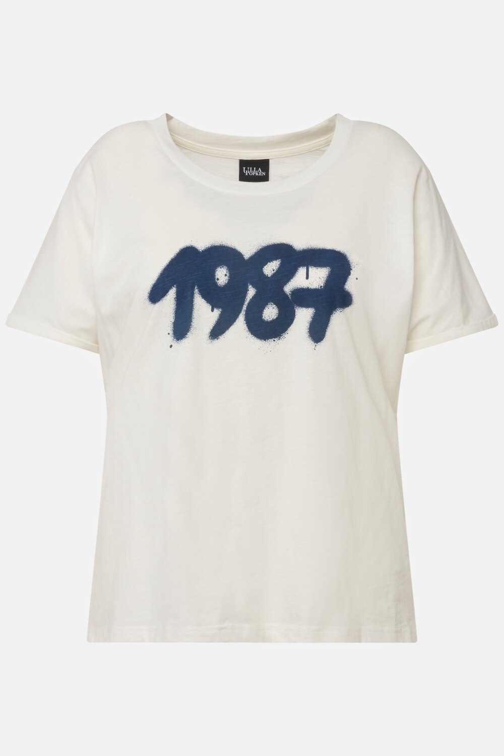 Stora storlekar T-shirt i oversizemodell i spraydesign med rund ringning och halvlång ärm, Dam, vit, storlek: 50/52, Bomull, Ulla Popken