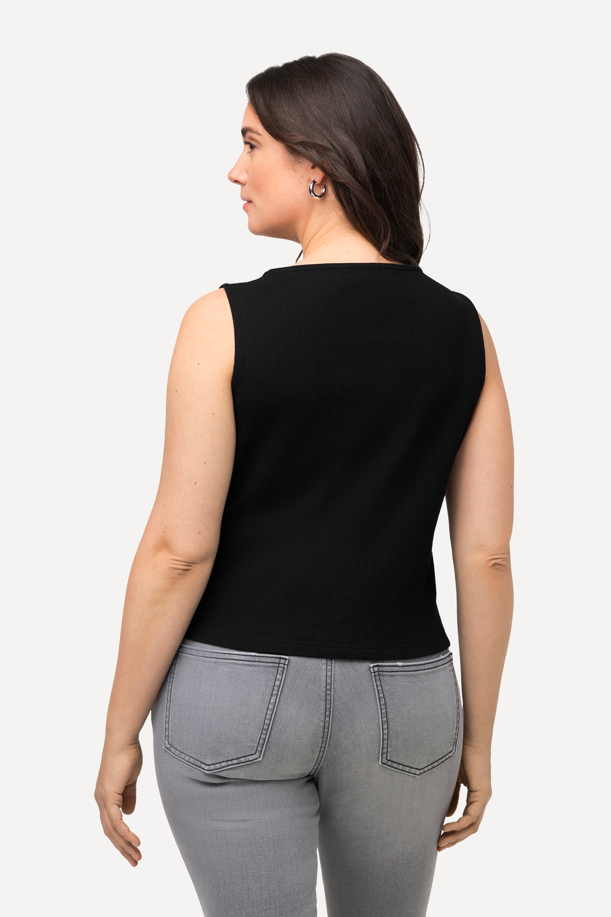 Ulla Popken Damen große Größen Top Rippjersey Slim V Ausschnitt ärmellos 818776