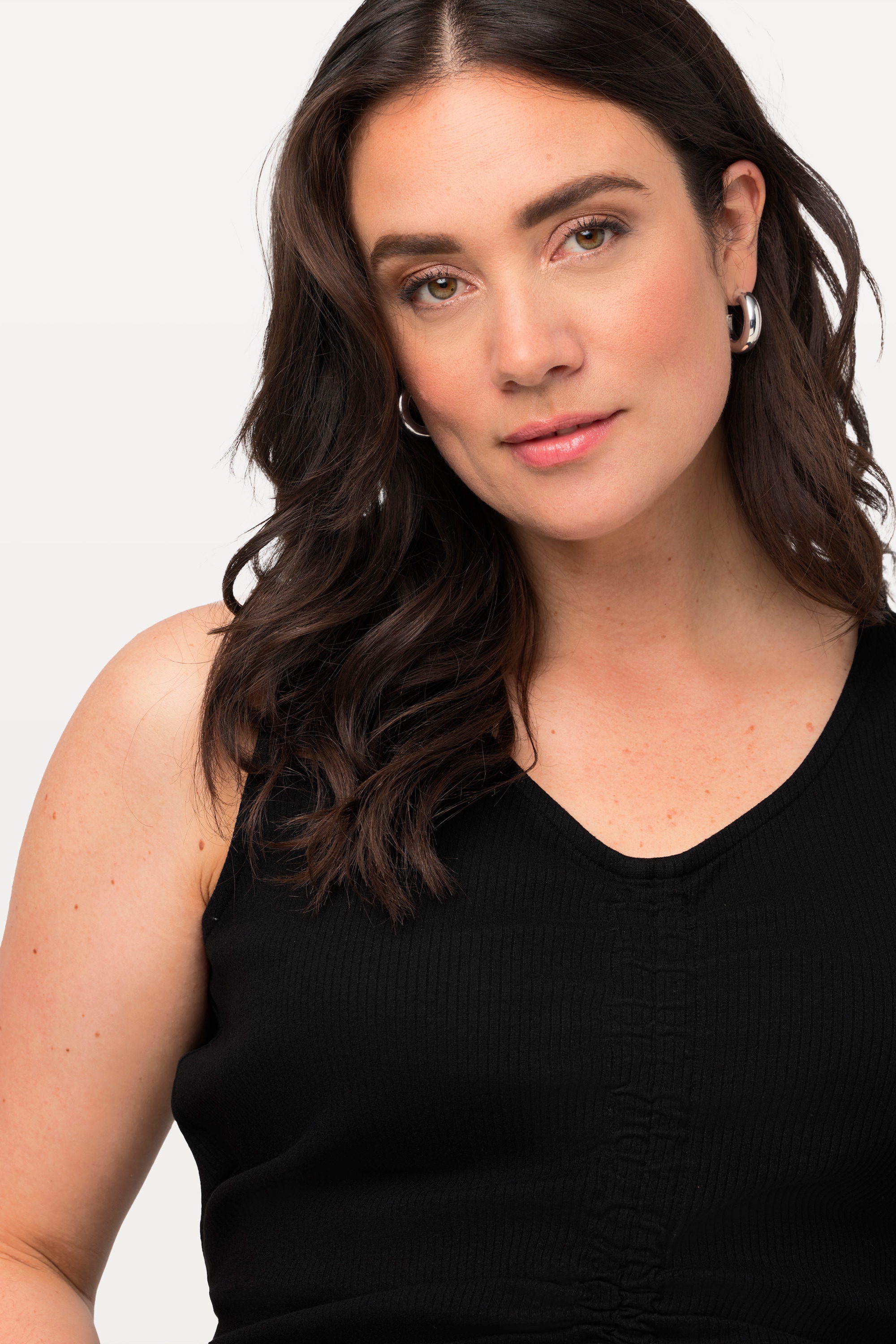 Ulla Popken Damen große Größen Top Rippjersey Slim V Ausschnitt ärmellos 818776