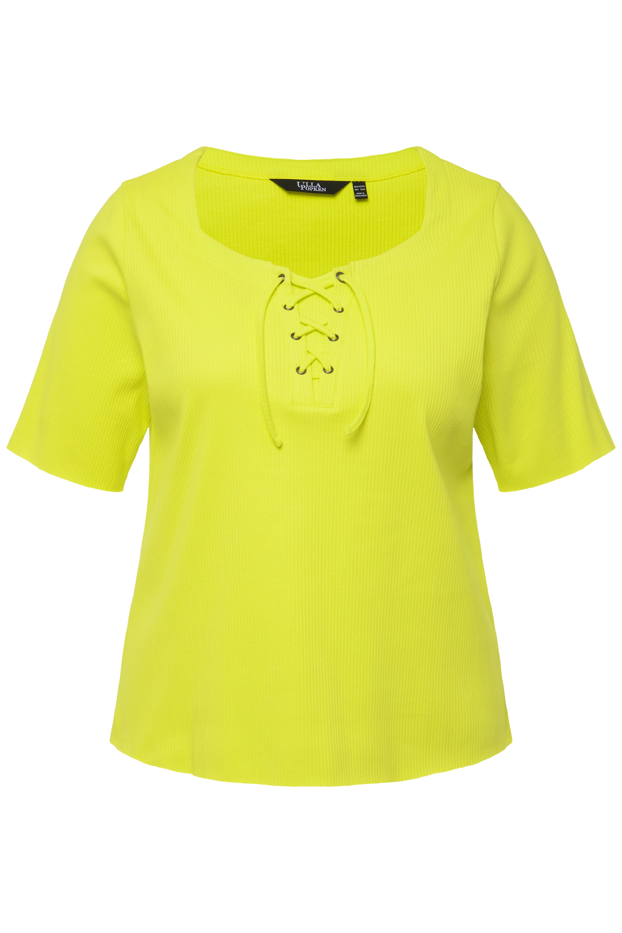 Ulla Popken Damen große Größen T Shirt Rippjersey Schnürung Herzausschnitt
