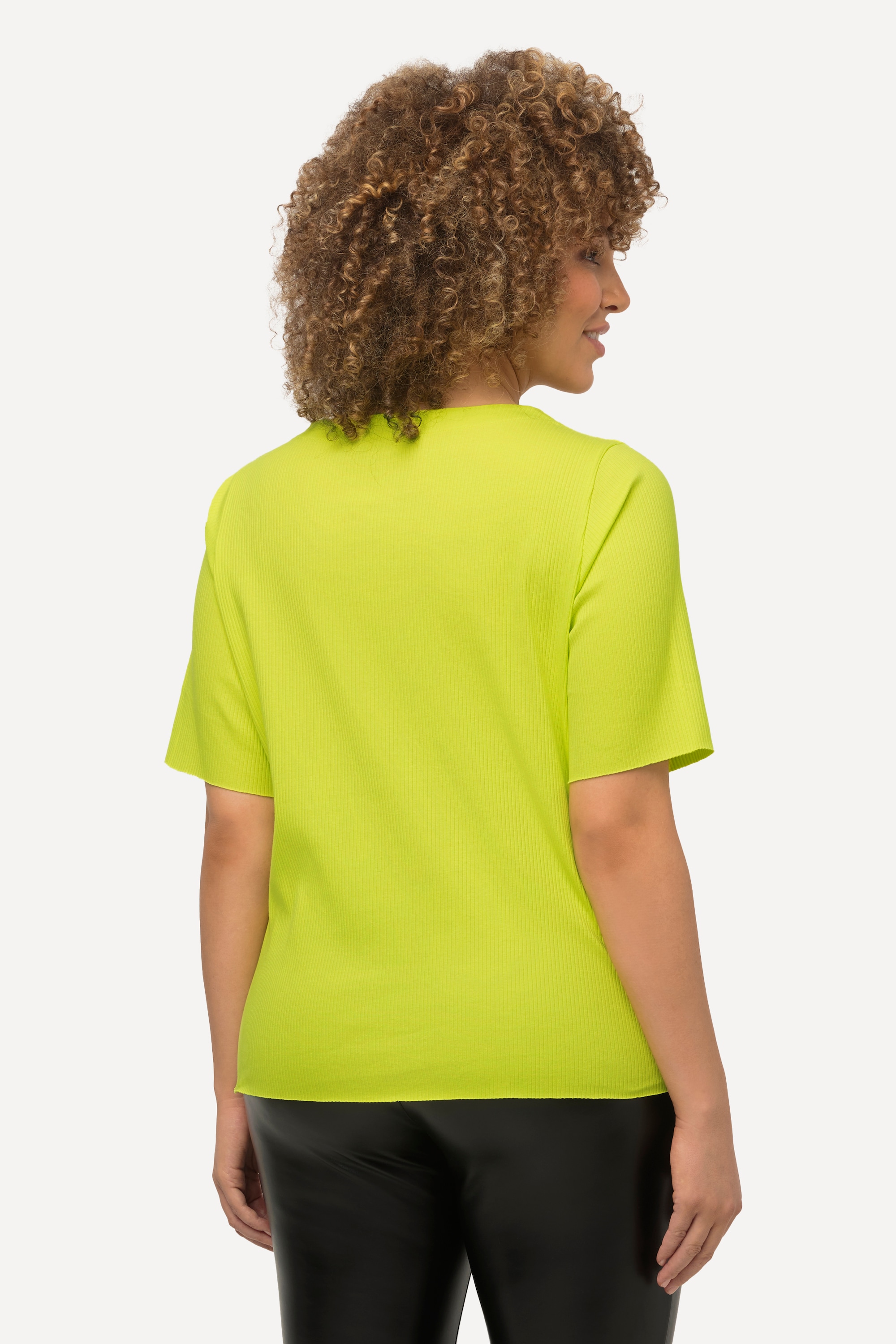 Ulla Popken Damen große Größen T Shirt Rippjersey Schnürung Herzausschnitt