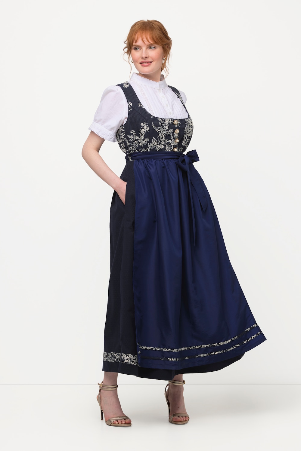 Grote Maten folklore jurk, Dames, blauw, Maat: 46, Katoen/Polyester/Synthetische vezels, Ulla Popken