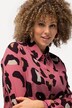 Blusa larga, estampado leopardo, línea A, cuello camisero, manga larga