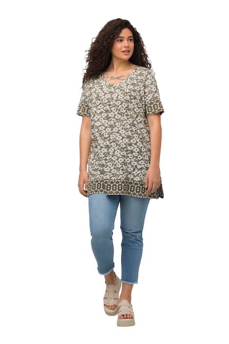 Tričko, vzor, A střih, kulatý výstřih, ozdobné stuhy, krátké rukávy