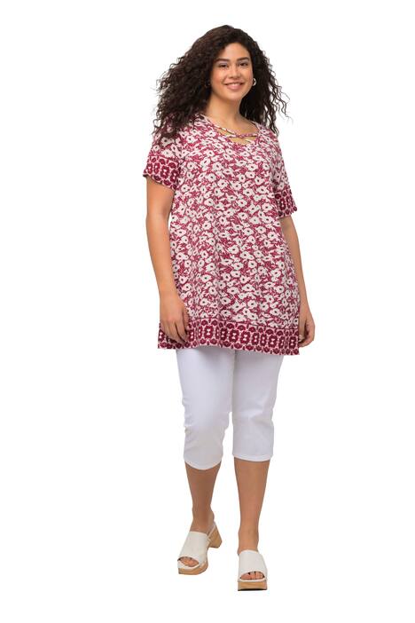 Tričko, vzor, A střih, kulatý výstřih, ozdobné stuhy, krátké rukávy