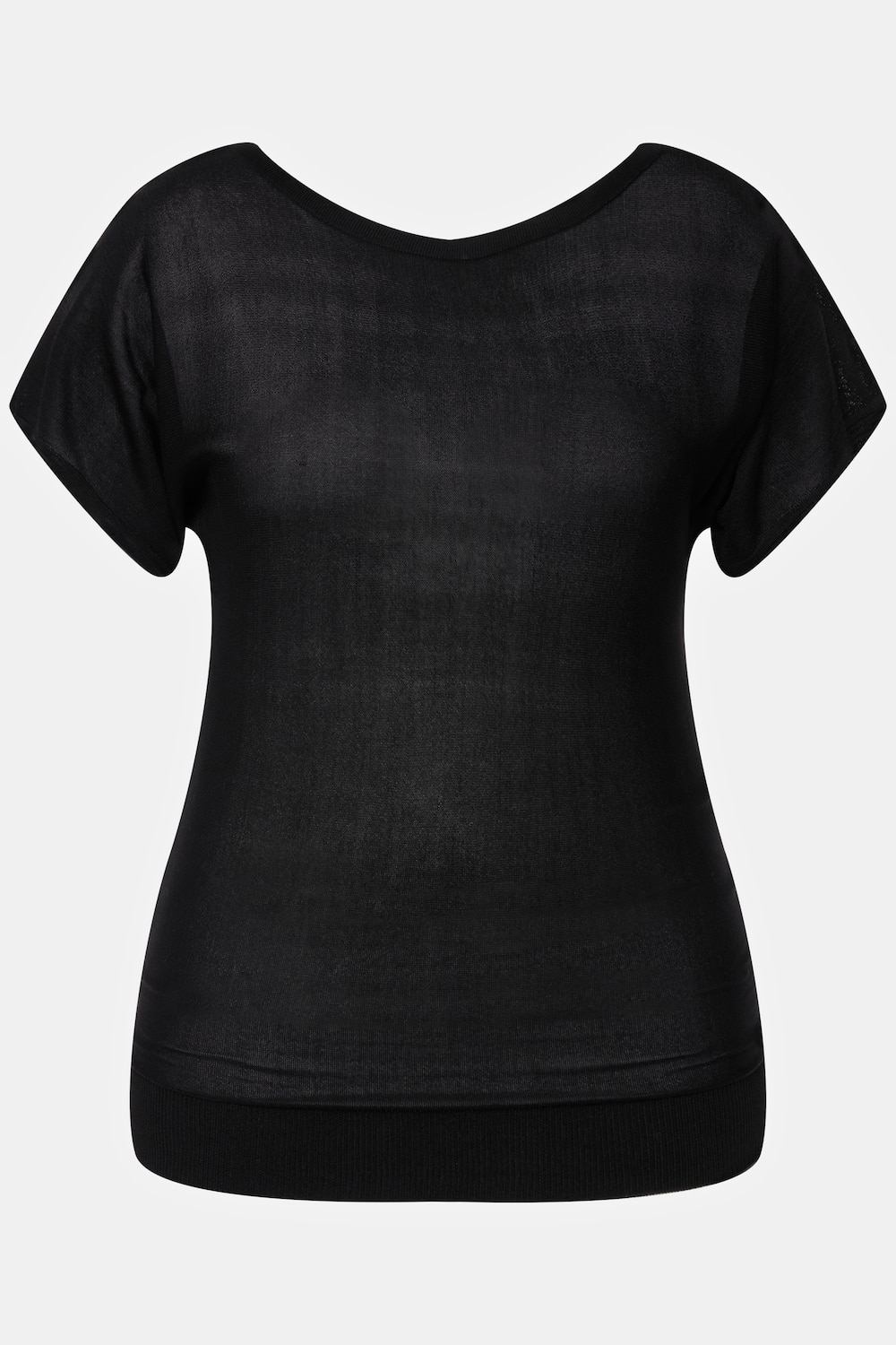 Stora storlekar T-shirt i linnemix med knappar bak, Dam, svart, storlek: 46/48, Viskos/Syntetfibrer, Ulla Popken