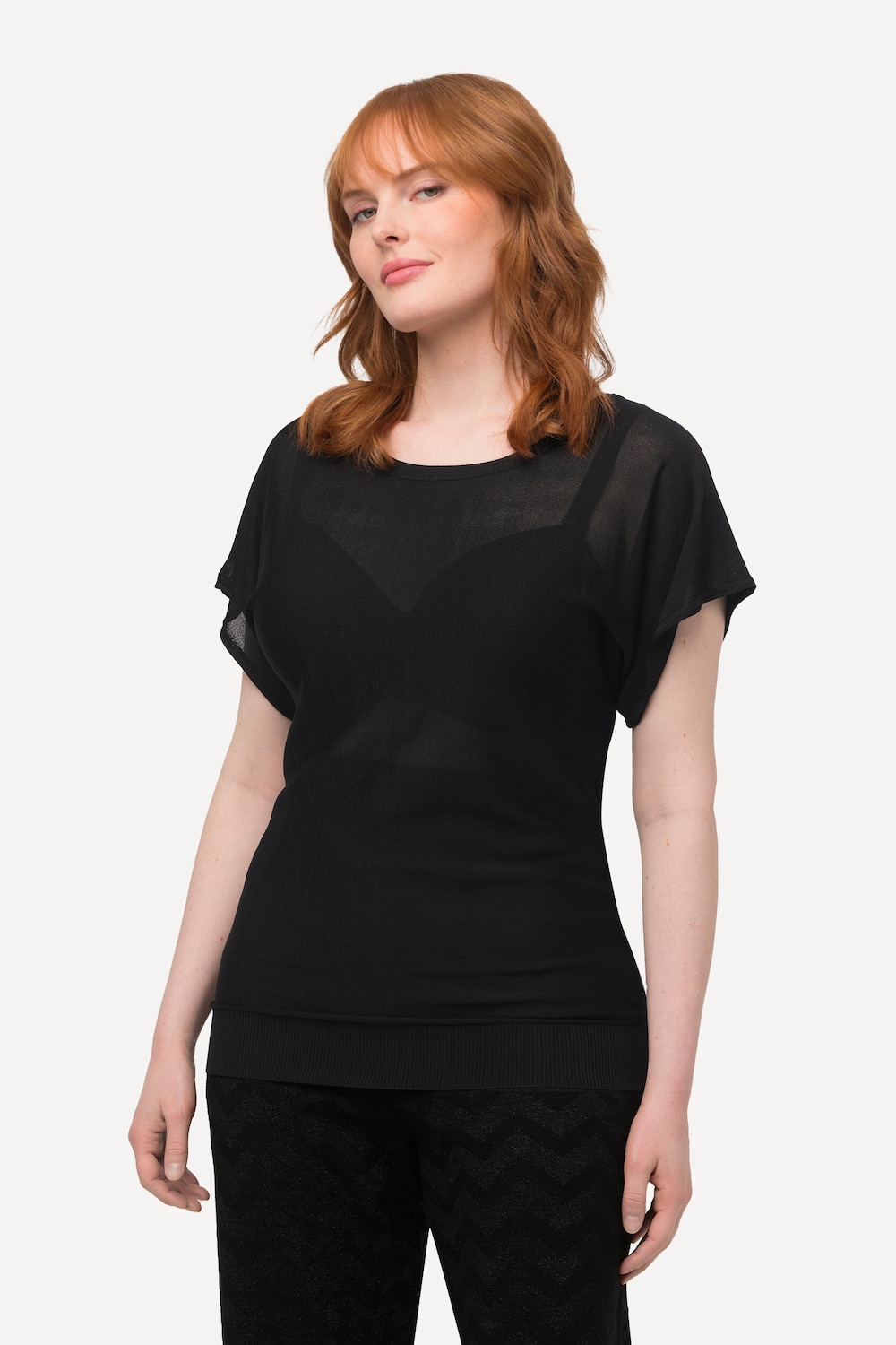 Große Größen T-Shirt, Damen, schwarz, Größe: 50/52, Viskose/Synthetische Fasern, Ulla Popken
