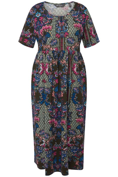 Midi šaty, květy, A střih, kulatý výstřih, krátké rukávy