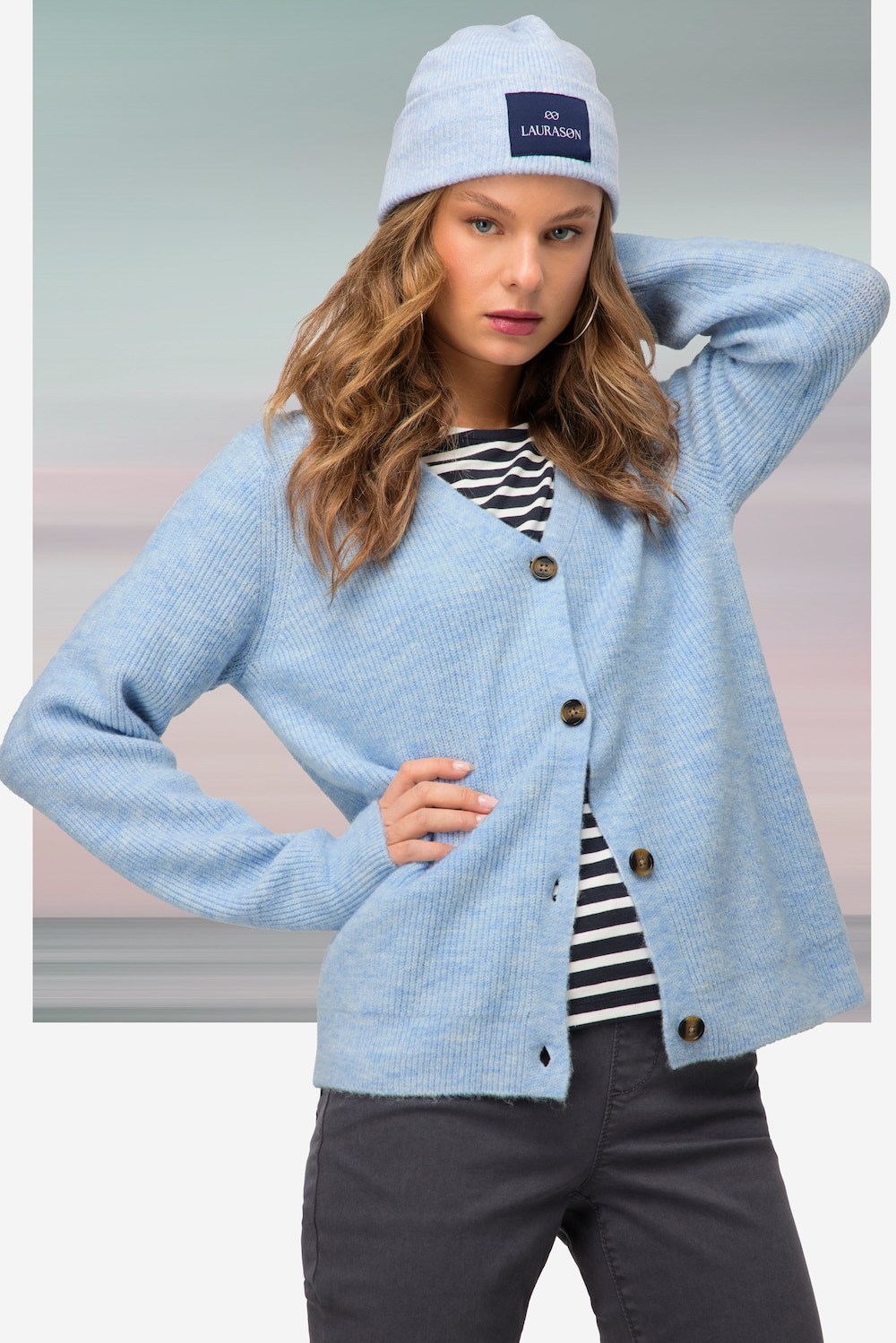 Große Größen Strickjacke, Damen, blau, Größe: XL, Synthetische Fasern/Wolle/Polyester, LAURASON