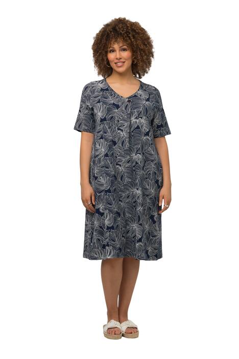 Midi šaty, květovaný potisk, A střih, výstřih do V, krátké rukávy