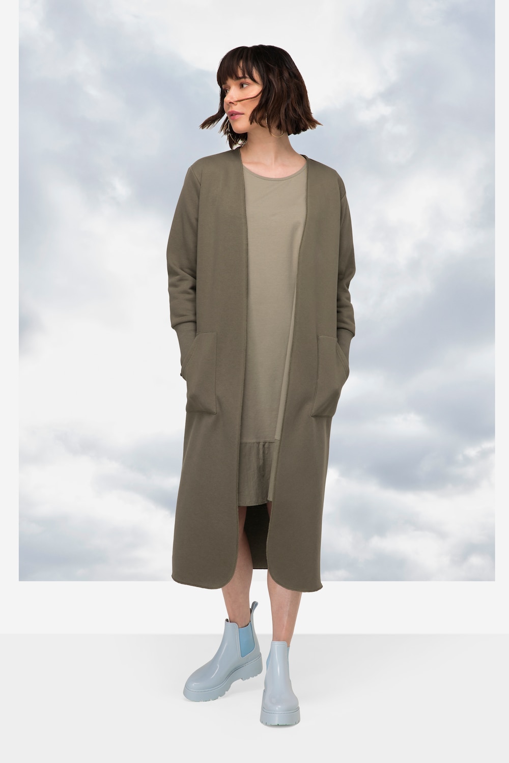 Sweat-Cardigan, Straight Fit, offene Jacke, sichtbare Nähte