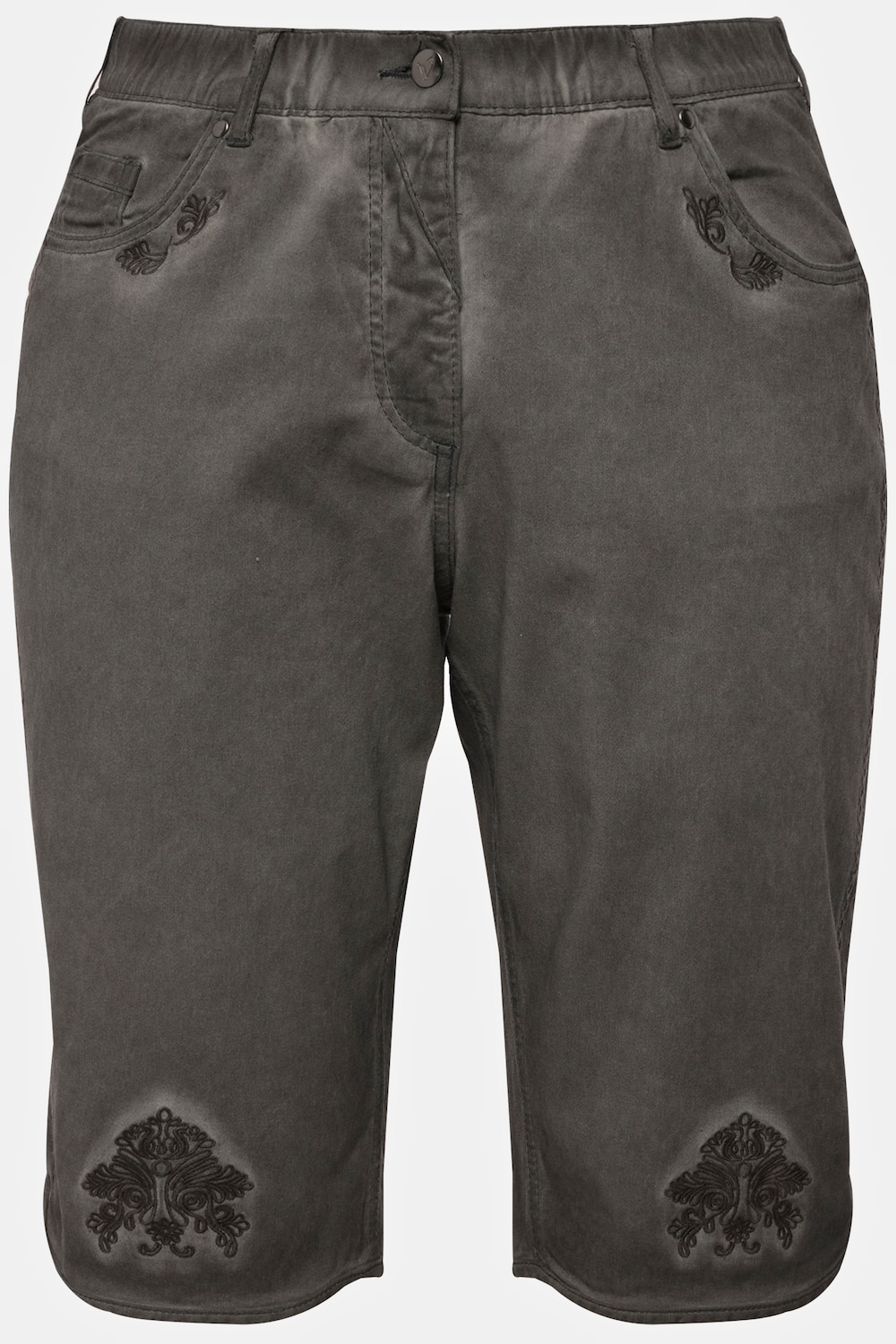 Stora storlekar Jeansbermudas Mandy i folklorestil i sliten look med brodyr, Dam, svart, storlek: 50, Bomull, Ulla Popken