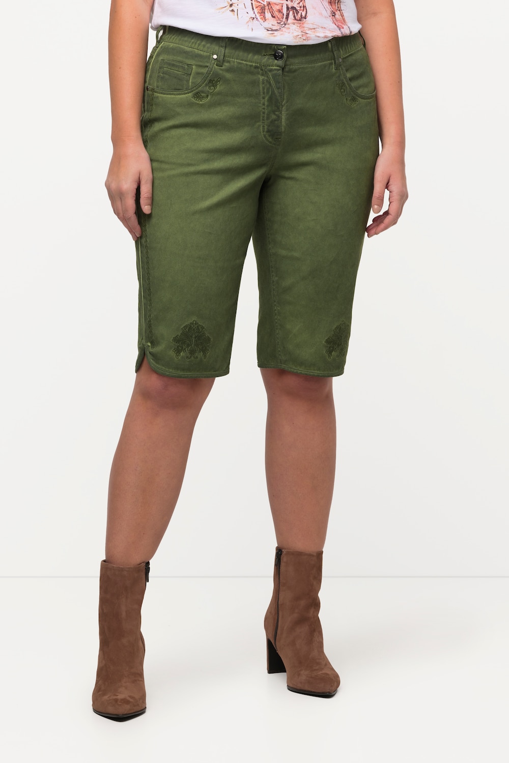 Große Größen Trachten-Jeansbermuda Mandy, Damen, grün, Größe: 48, Baumwolle, Ulla Popken