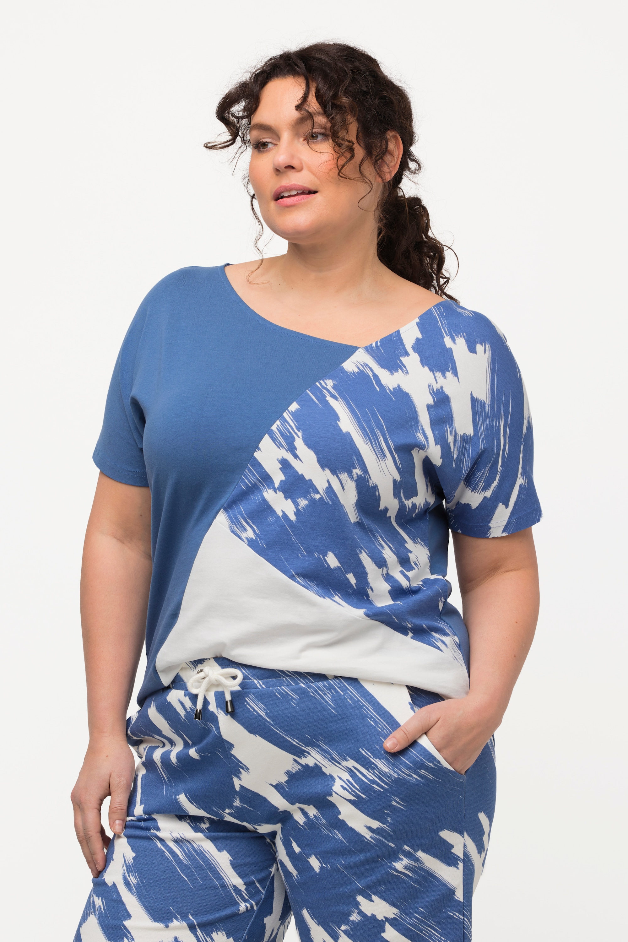 Ulla Popken Damen große Größen T Shirt asymmetrischer Ausschnitt Halbarm