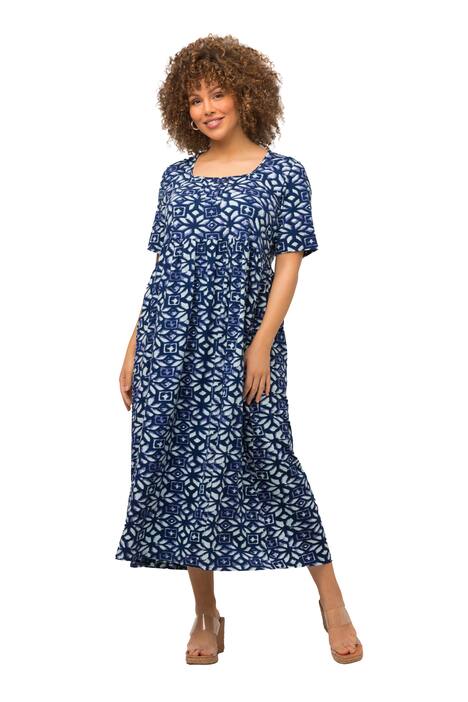 Midi šaty, A střih, plisování, hranatý výstřih, krátké rukávy