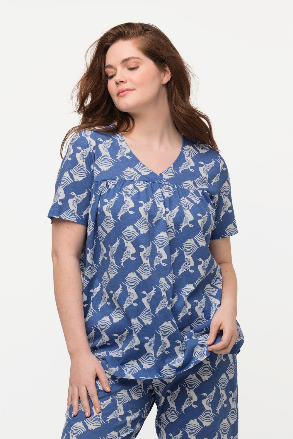 grandes tailles t-shirt de pyjama, femmes, bleu, taille: 44/46, coton, ulla popken