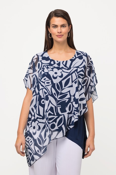 Geometric Print Layered Pointed Hem Blouse | all Blouses | Blouses