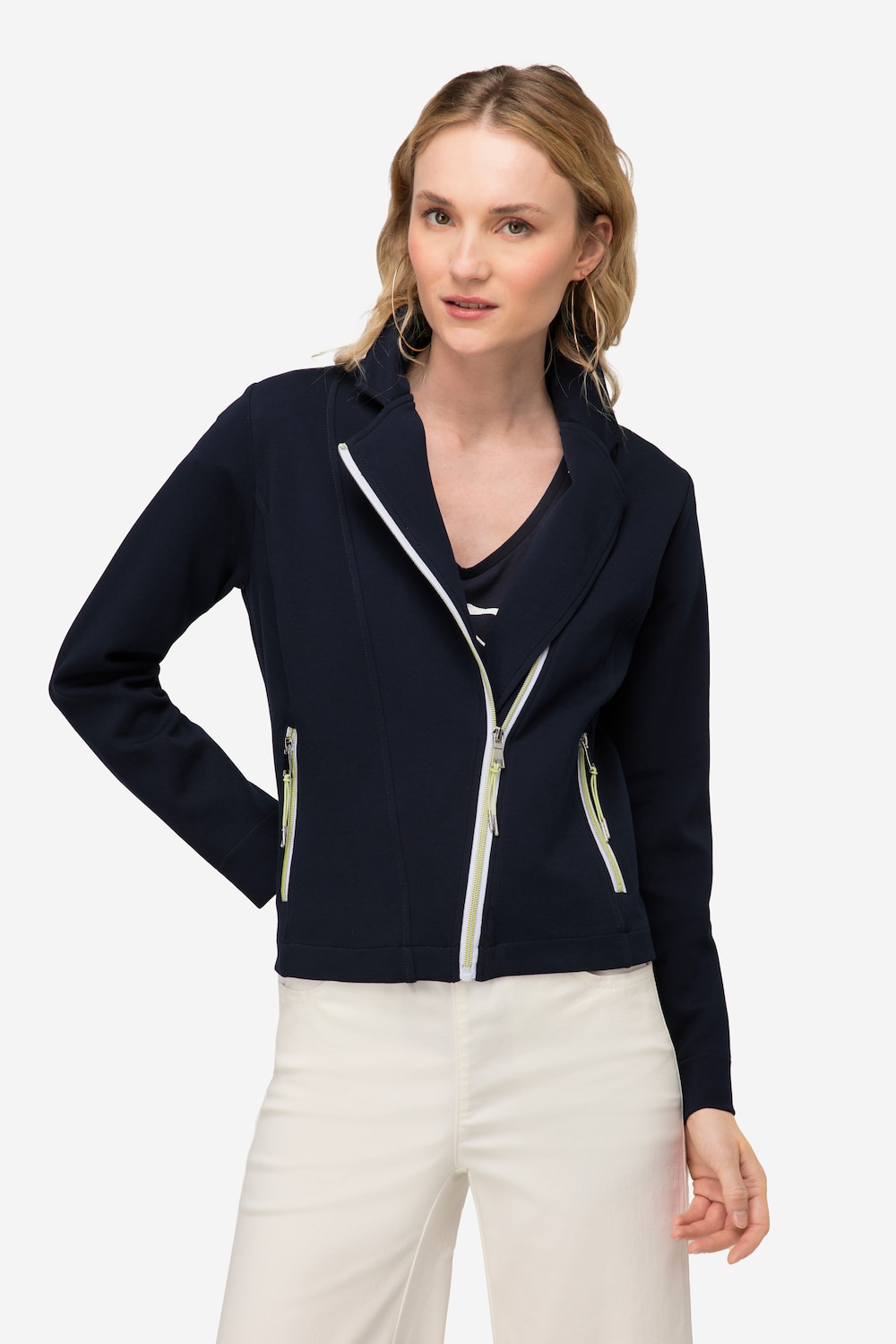 Große Größen Biker-Jacke, Damen, blau, Größe: M, Baumwolle/Synthetische Fasern, LAURASON