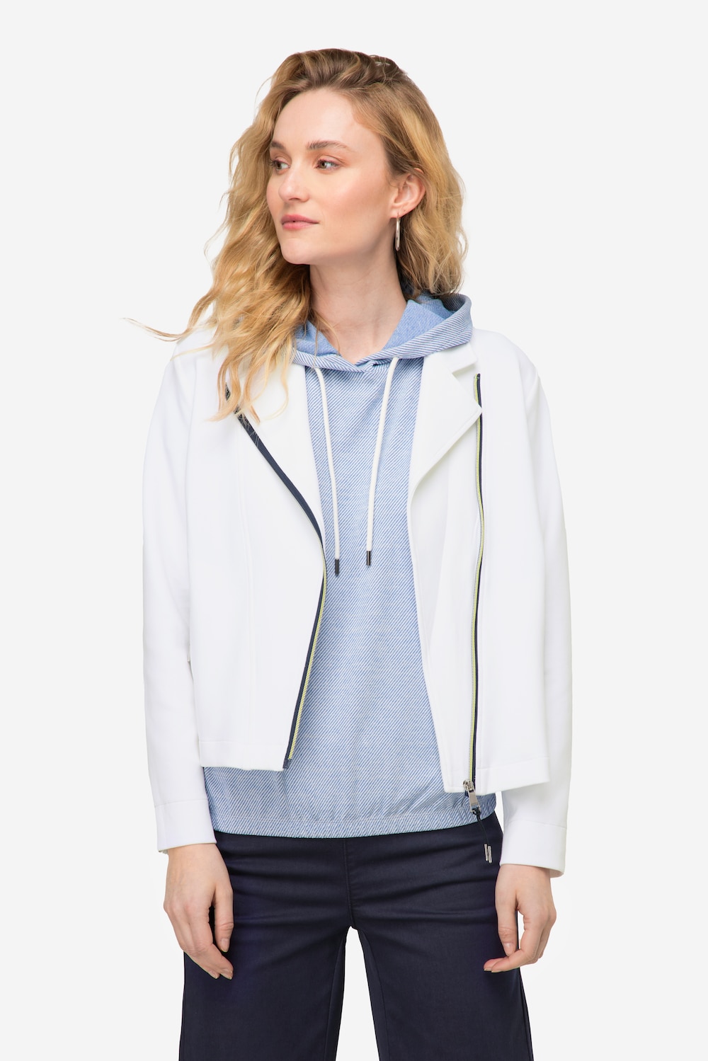 Große Größen Biker-Jacke, Damen, weiß, Größe: S, Baumwolle/Synthetische Fasern, LAURASON