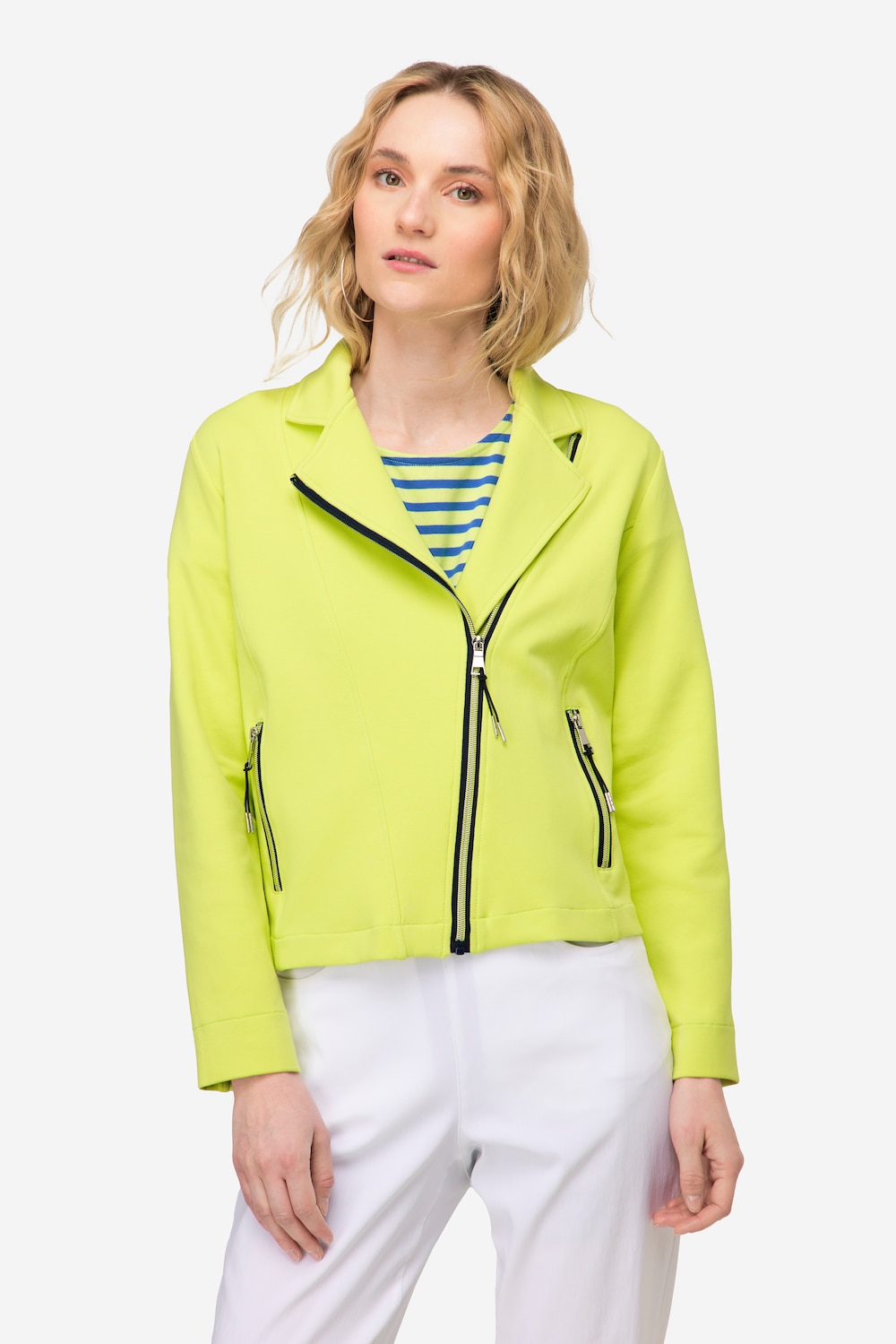 Große Größen Biker-Jacke, Damen, grün, Größe: L, Baumwolle/Synthetische Fasern, LAURASON