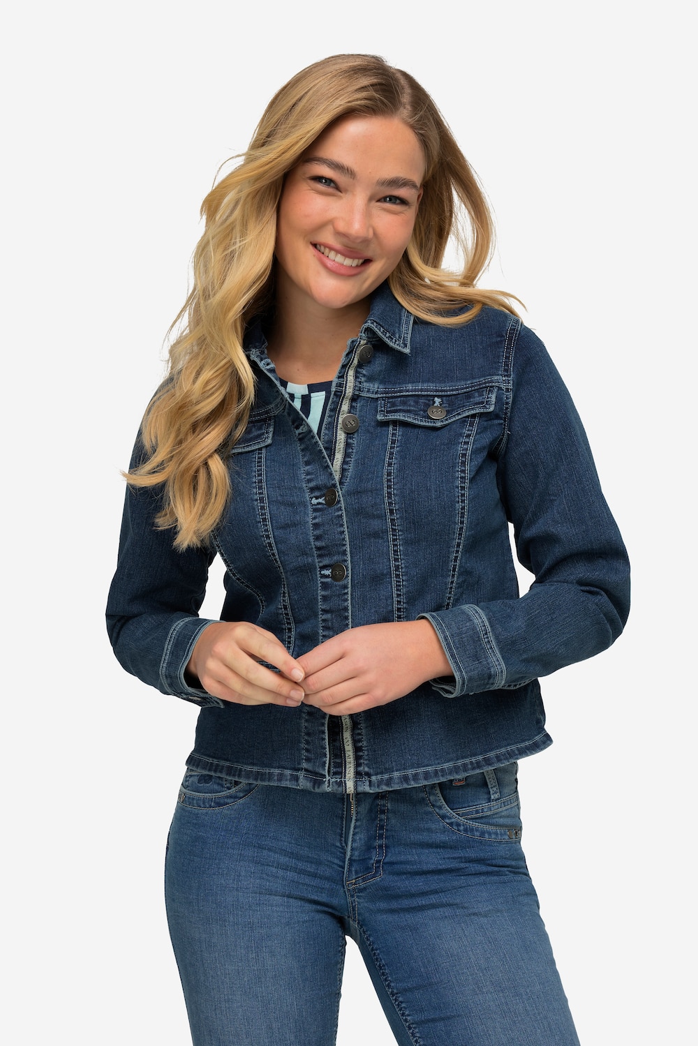 Große Größen Jeansjacke, Damen, blau, Größe: M, Baumwolle, LAURASON