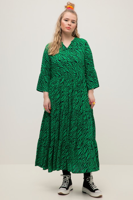 Green Tiger Print A-line Fit Dress | Maxi Dresses | Dresses