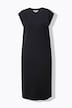 Dżersejowa sukienka midi, oversize, okrągły dekolt, bez rękawów, rozcięcia boczne