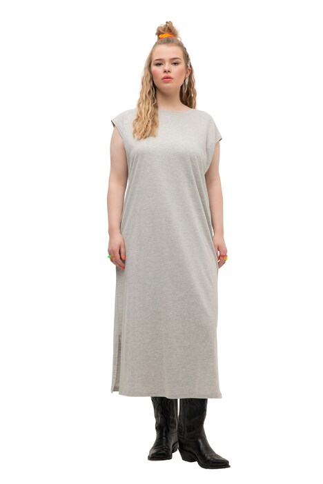 Žerzejové maxi šaty, oversize, kulatý výstřih, bez rukávů, postranní rozparky