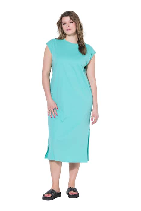 Žerzejové maxi šaty, oversize, kulatý výstřih, bez rukávů, postranní rozparky